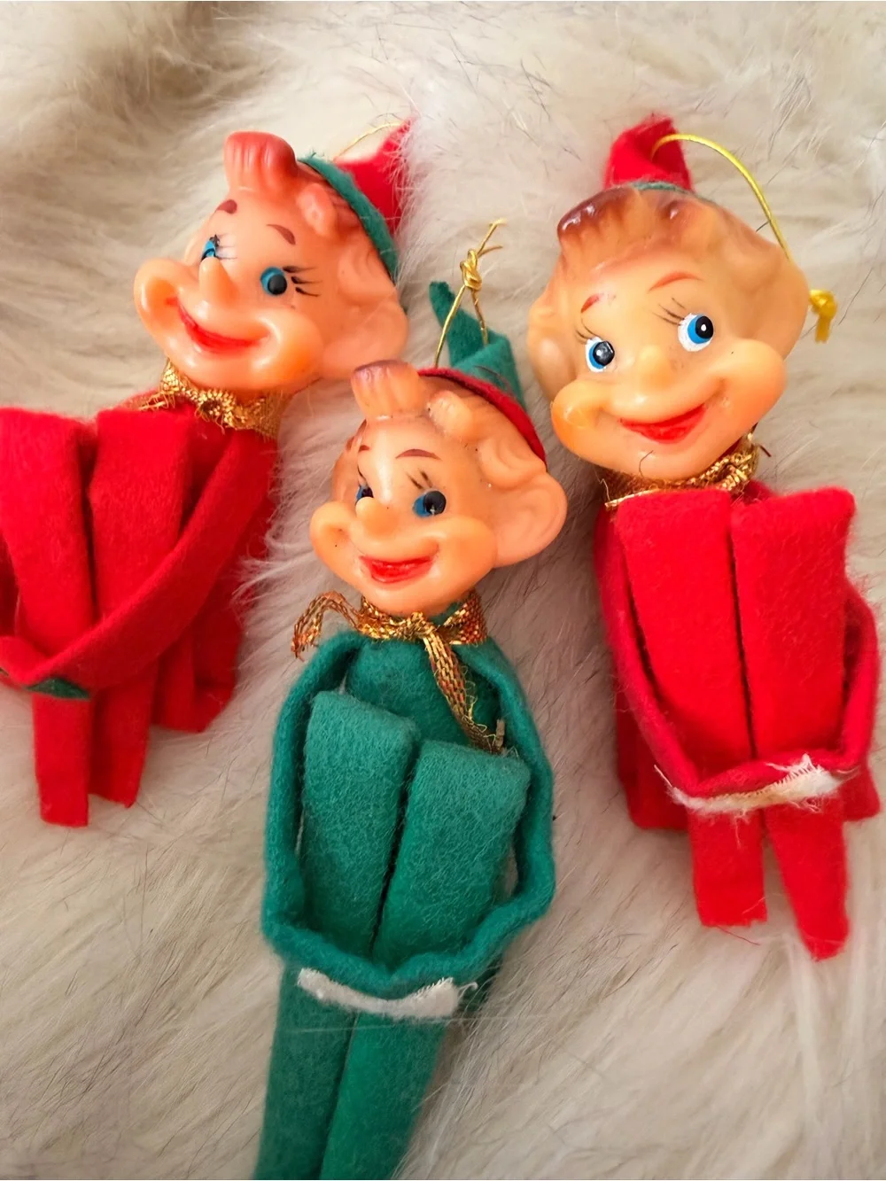 ‘Knee Hugger’ Elves- Mid Century Ornament (set of 3)